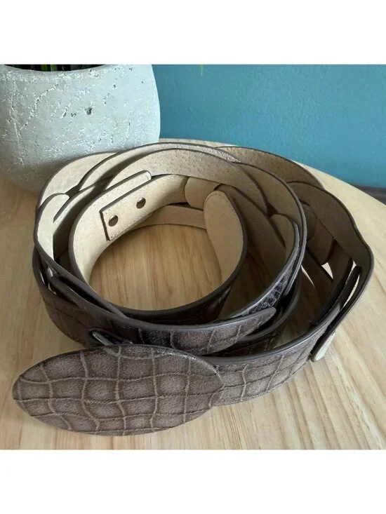 Chicos Belt M Brown Croc Embossed Faux Leather Belt With Snake Print Accents - Picture 3 of 16